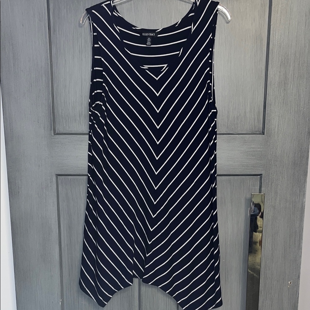 Ellen Tracy Striped Navy and White Top